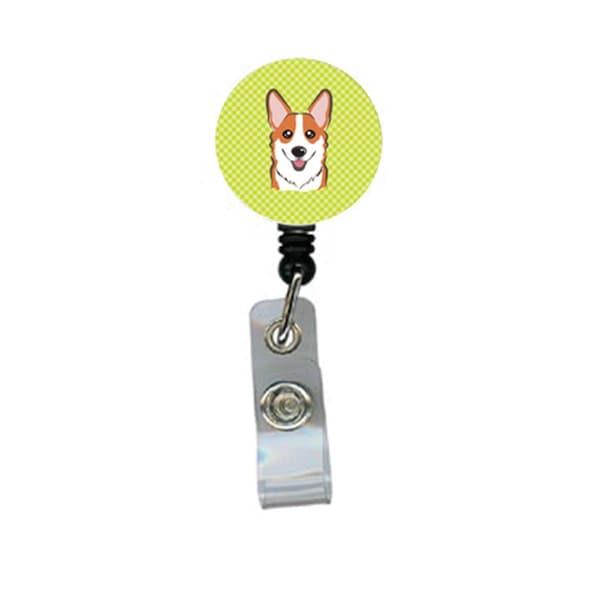 Teachers Aid Checkerboard Lime Green Corgi Retractable Badge Reel TE55524 - main